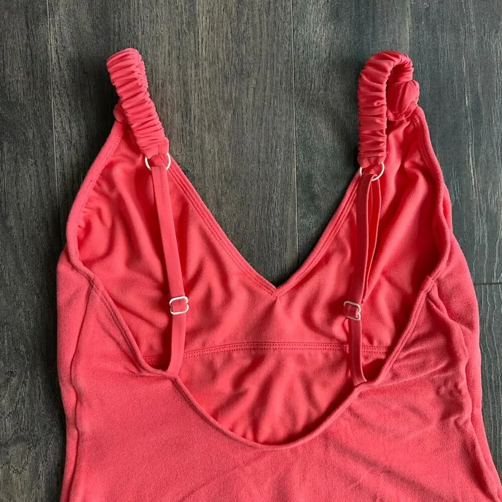 Sanctuary One Piece Swim Suit Hot Pink V-Neck Adj Strap Backless Sz Large Bikini - Picture 4 of 7